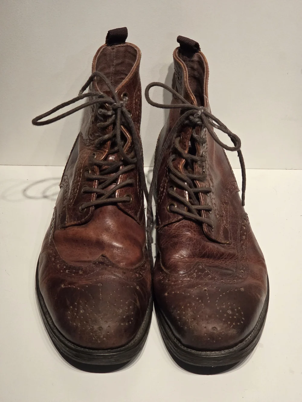 Aston Grey Staten Wingtip Brogue Boots Brown Geniune Leather Mens 8.5 Distress